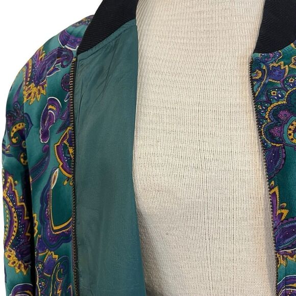 Vintage Spenser Jeremy blue and green silk paisley zip bomber jacket size large - Picture 7 of 13